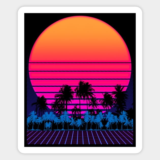 80s Vaporwave Palm Trees Sunset Magnet by Radarek_Design